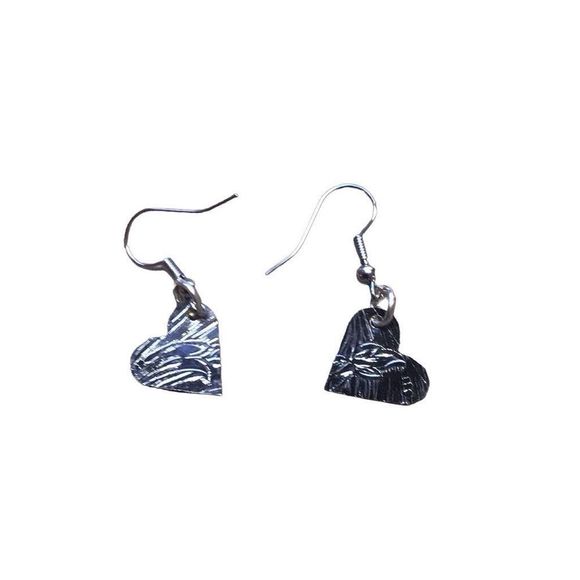 Handmade Jewelry - Handmade Heart Earrings, Embossed Chrome, Artisan, Light